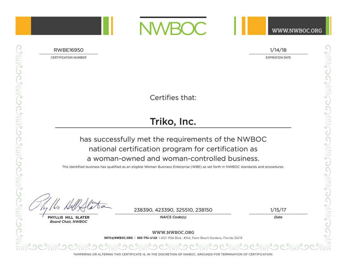 NWBOC CERTIFICATE